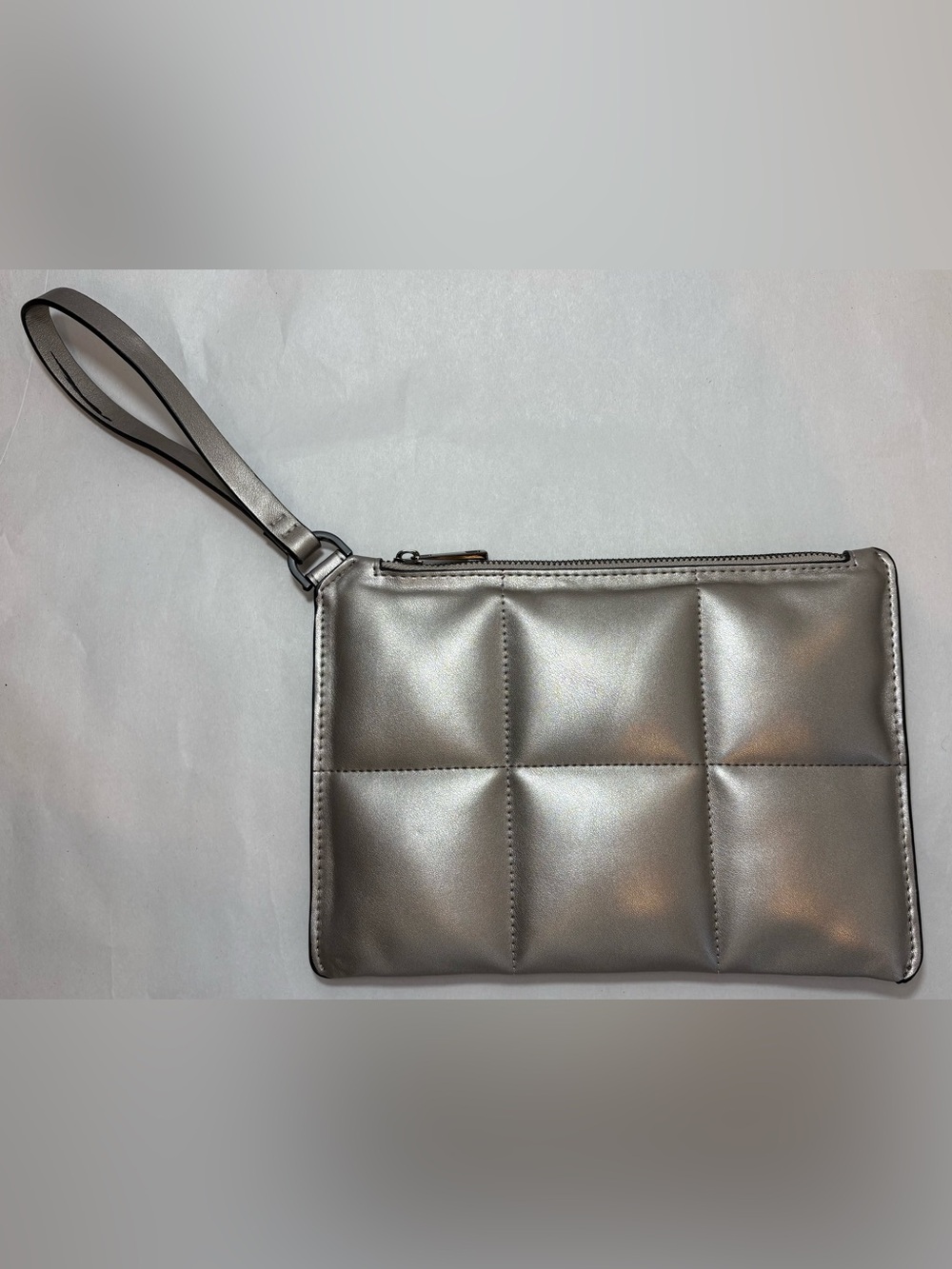 Metallic Silver Quilted Wristlet Clutch - Women Bags